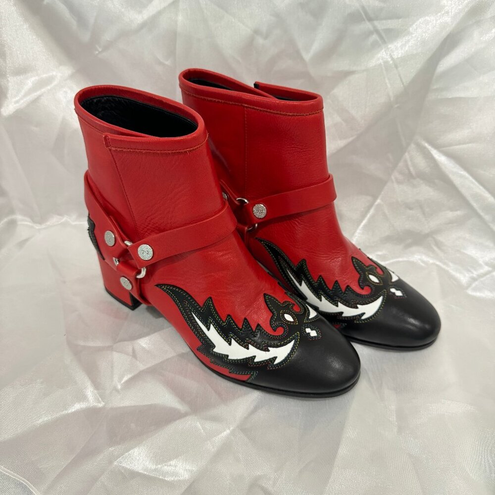 New ZADIG & VOLTAIRE Leather Red Trouble Flame Ankle Boots Sz 7- #1 PRICE ONLINE